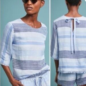 Anthropologie Cloth and Stone Striped Blue Chambray Tie Back Shirt SZ S